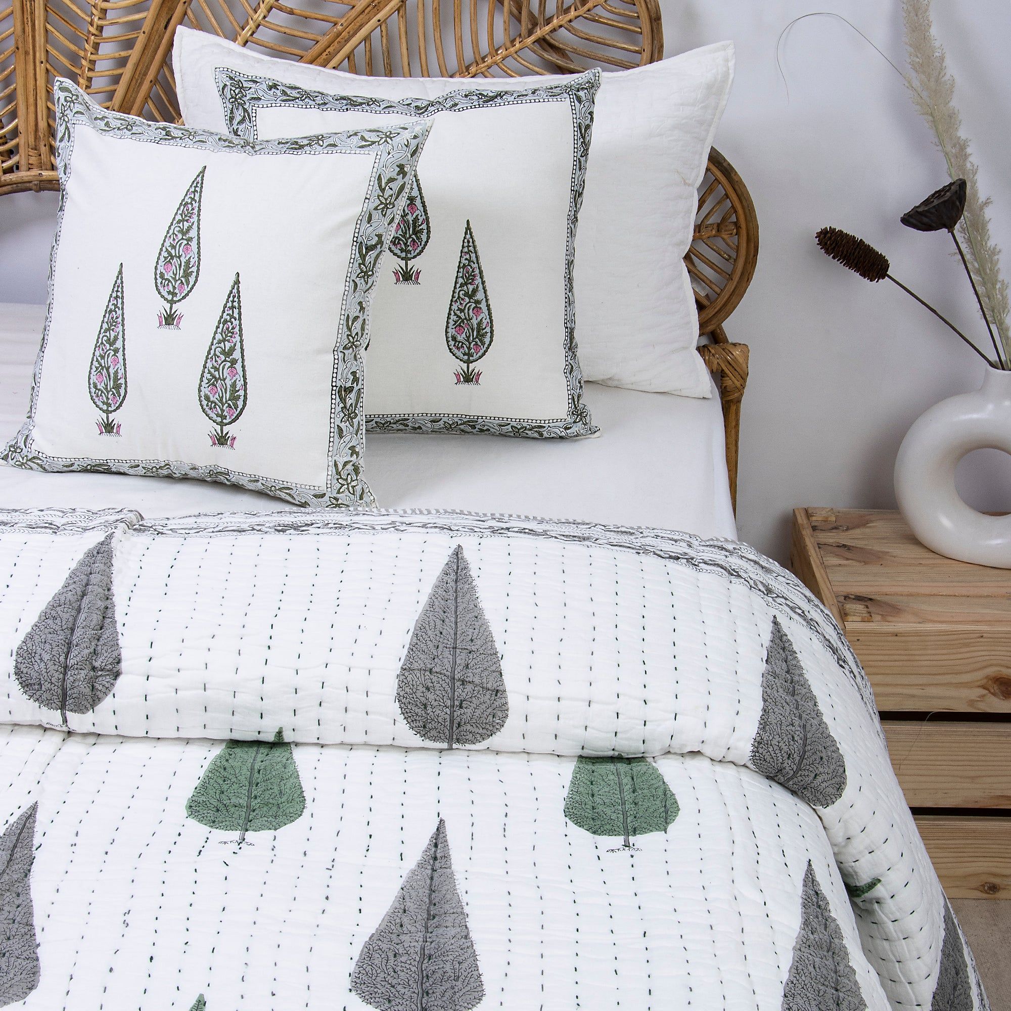 Hand Block Print Kantha Cotton Single & Double Bed Blanket Quilt